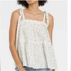 Universal Thread Women's Tie Strap Tiered White Dash Tank Top